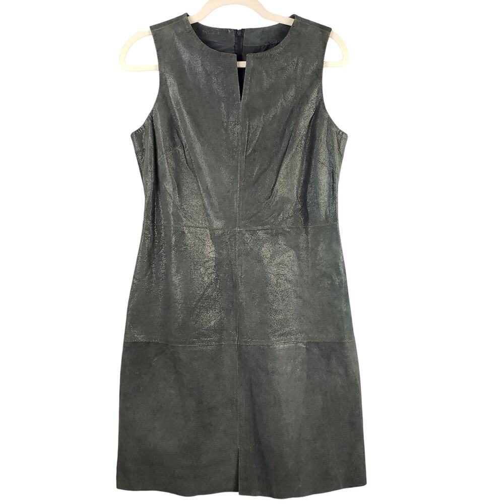 For Joseph Suede‎ Size M Sleeveless Leather Shimmer Sheath Dress Gray 90s Y2K